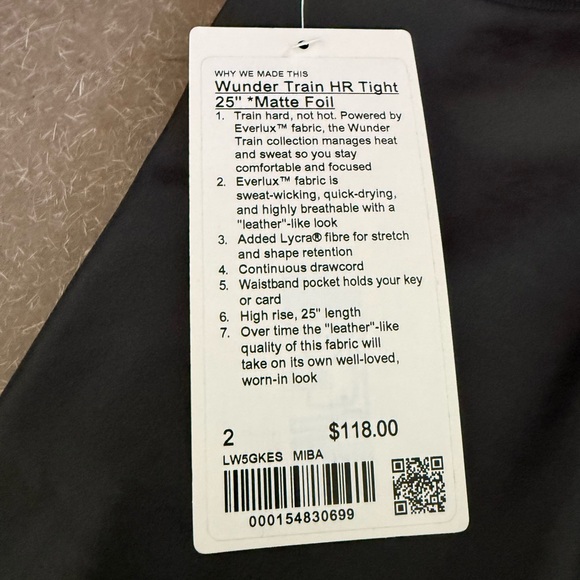 NWT Lululemon Wunder Train HR matte foil black 25” - Picture 2 of 2